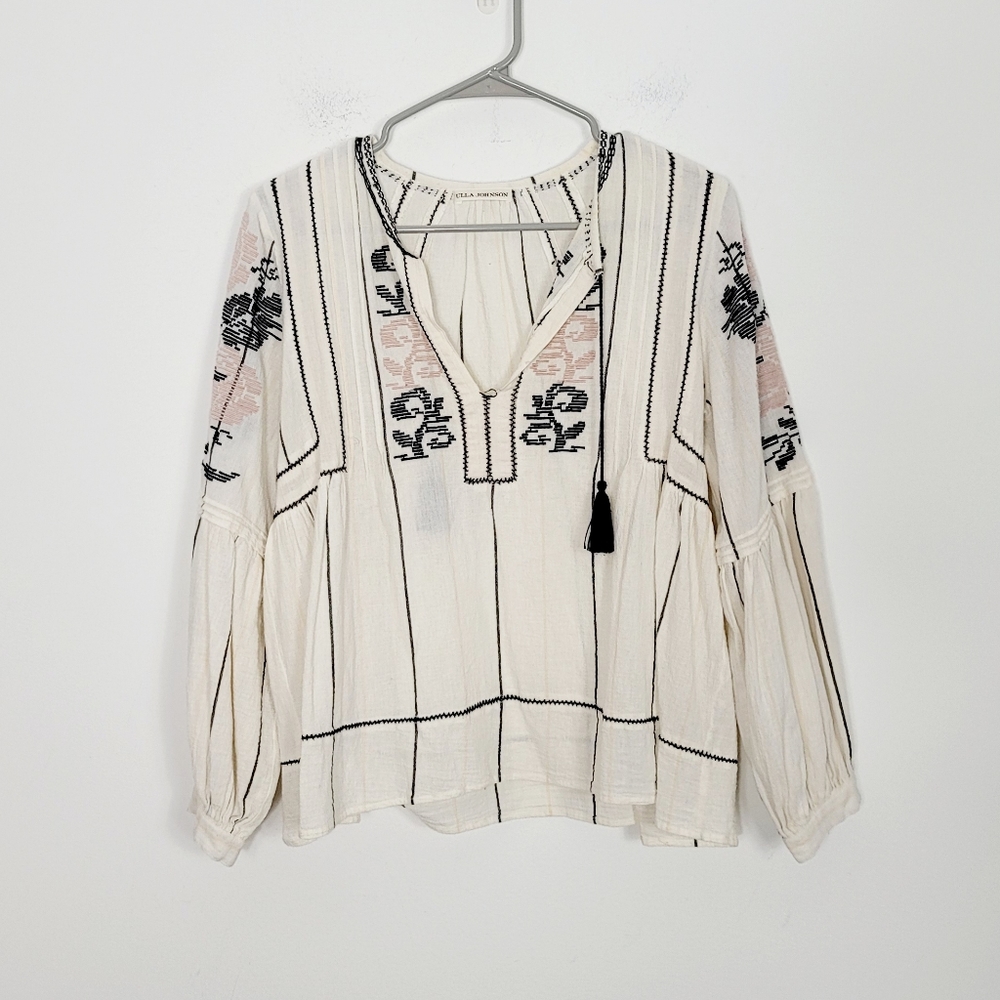 Ulla Johnson cream embroidered balloon sleeves top - Picture 5 of 10